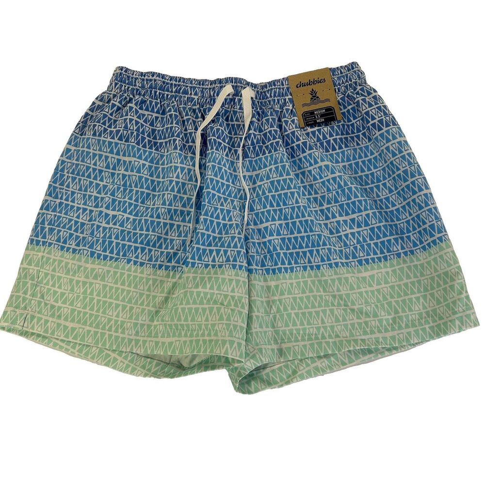 Chubbies Men’s Medium The Ocean Trifectas 5.5" Swim Trunks Blue Green White NWT